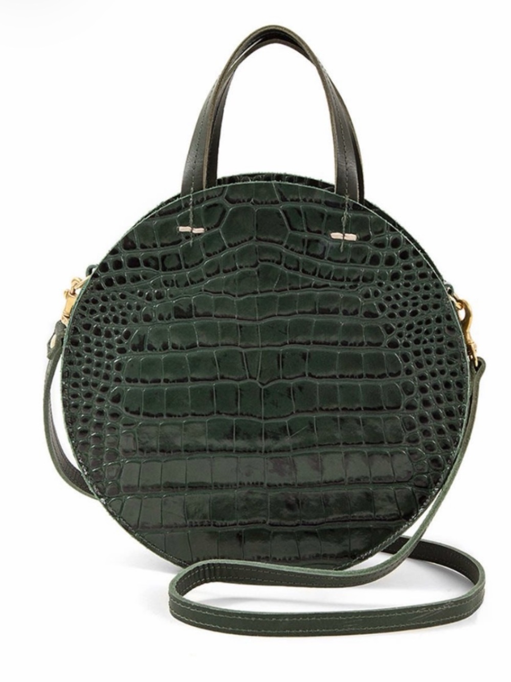 Clare V. Petit Alistair Croc Embossed Round Crossbody Bag Green